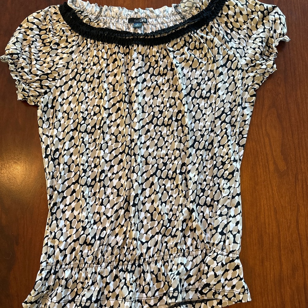 Black/white/neutral Tan Short Sleeve Top